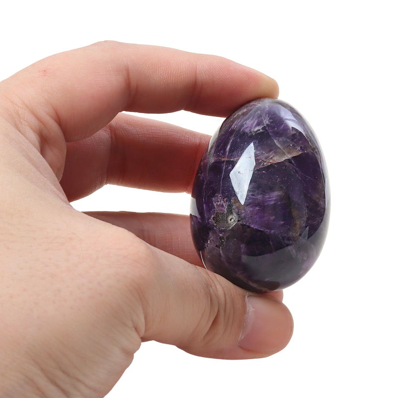 Fekuar Stone Egg Figurine, Polished Healing Crystal Easter Eggs Sphere Sculpture with Wood Stand, Natural Amethyst, 1.8" - Image 1